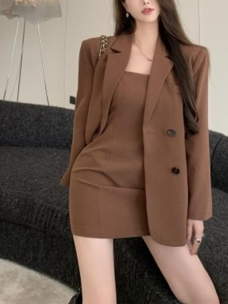 Winter Clothing Pk - 가을 겨울 브라운 우아한 투피스 세트