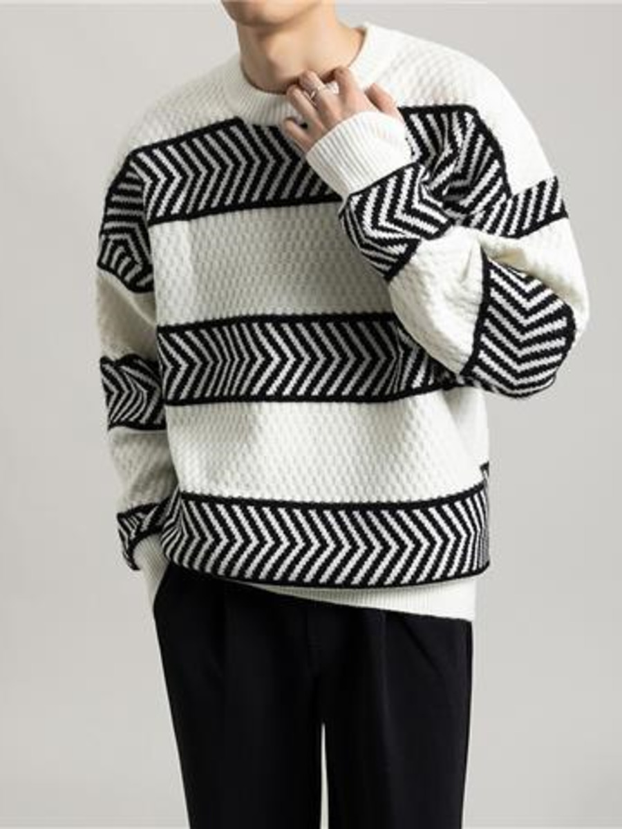 캐주얼 루즈 스트라이프 풀오버 스웨터, 대비되는 색상  - Winter Clothing Hong Kong 리뷰 및 가격