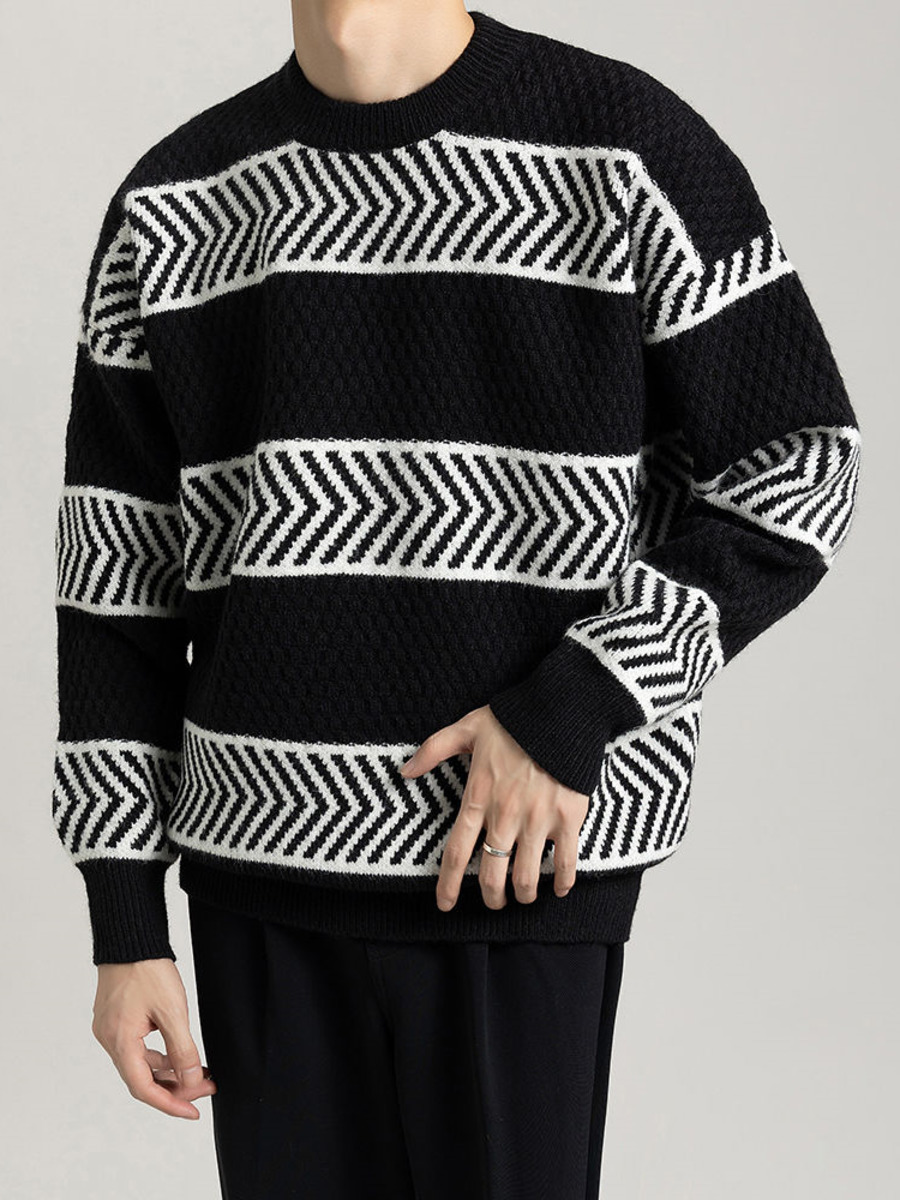 캐주얼 루즈 스트라이프 풀오버 스웨터, 대비되는 색상  - Winter Clothing Hong Kong 리뷰 및 가격