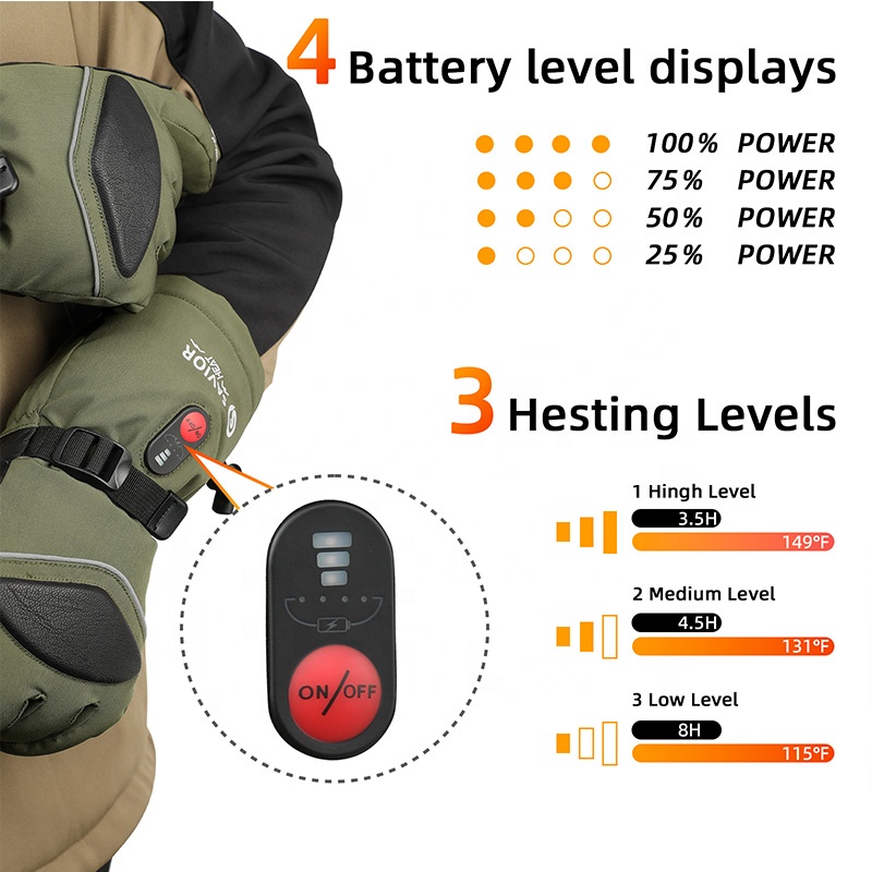 녹색 7.4V 3000mAh 야외용 보온 스키 장갑,  - Heated Gloves Electric 리뷰 및 가격