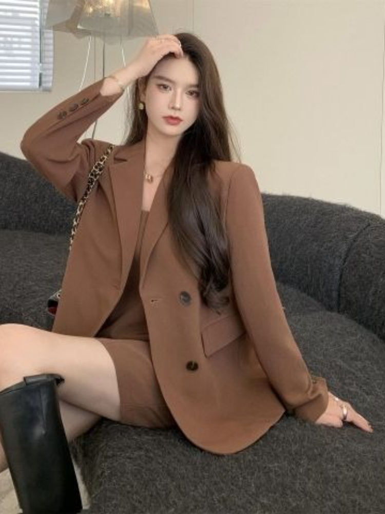 가을 겨울 브라운 우아한 투피스 세트 여성 루즈핏 블레 - Winter Clothing Pk 리뷰 및 가격