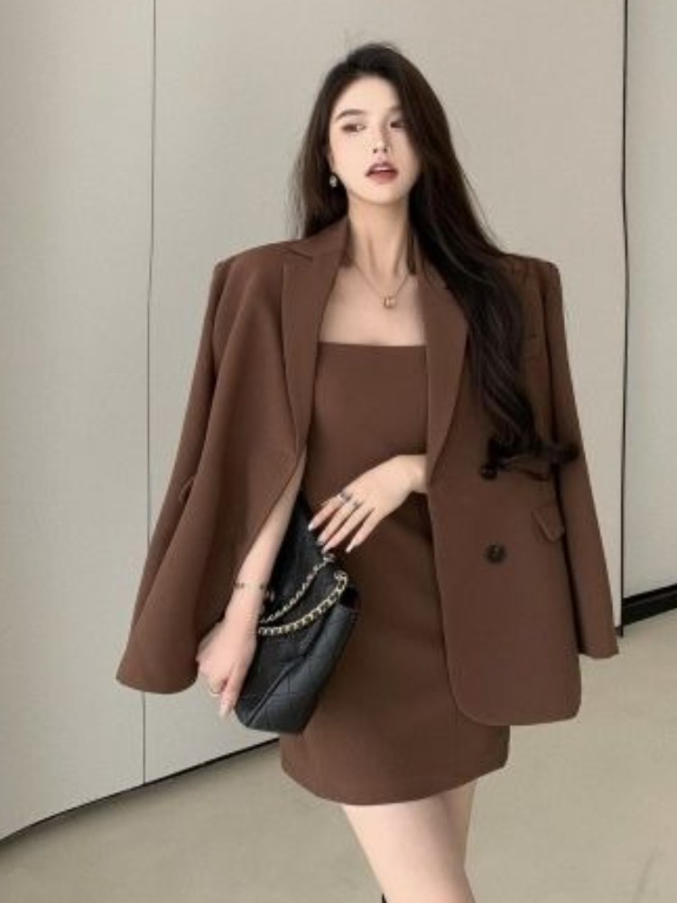 가을 겨울 브라운 우아한 투피스 세트 여성 루즈핏 블레 - Winter Clothing Pk 리뷰 및 가격