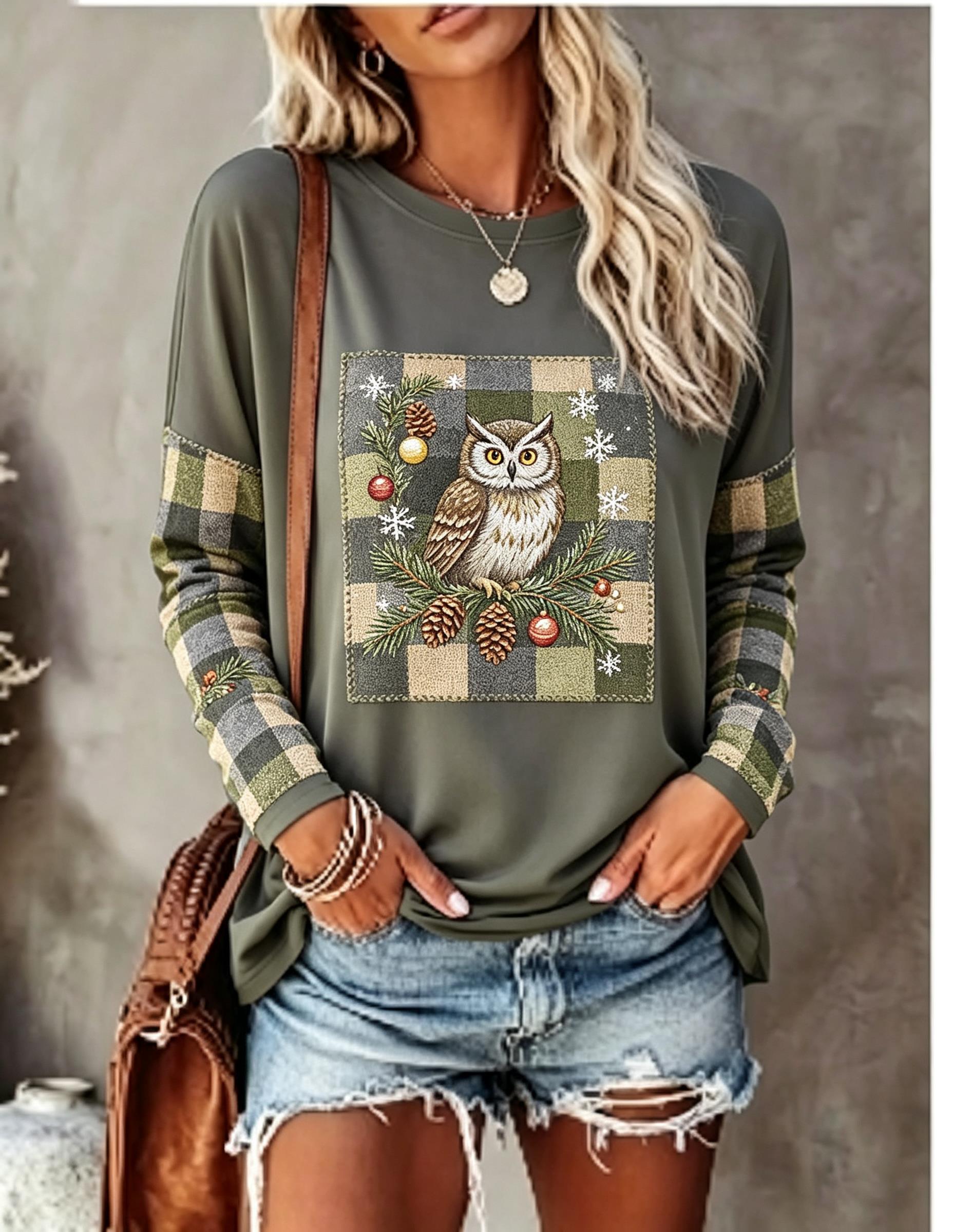 여성용 긴팔 티셔츠, 여우와 토끼 패치워크, 격자무늬, - Winter Clothing For Women 리뷰 및 가격