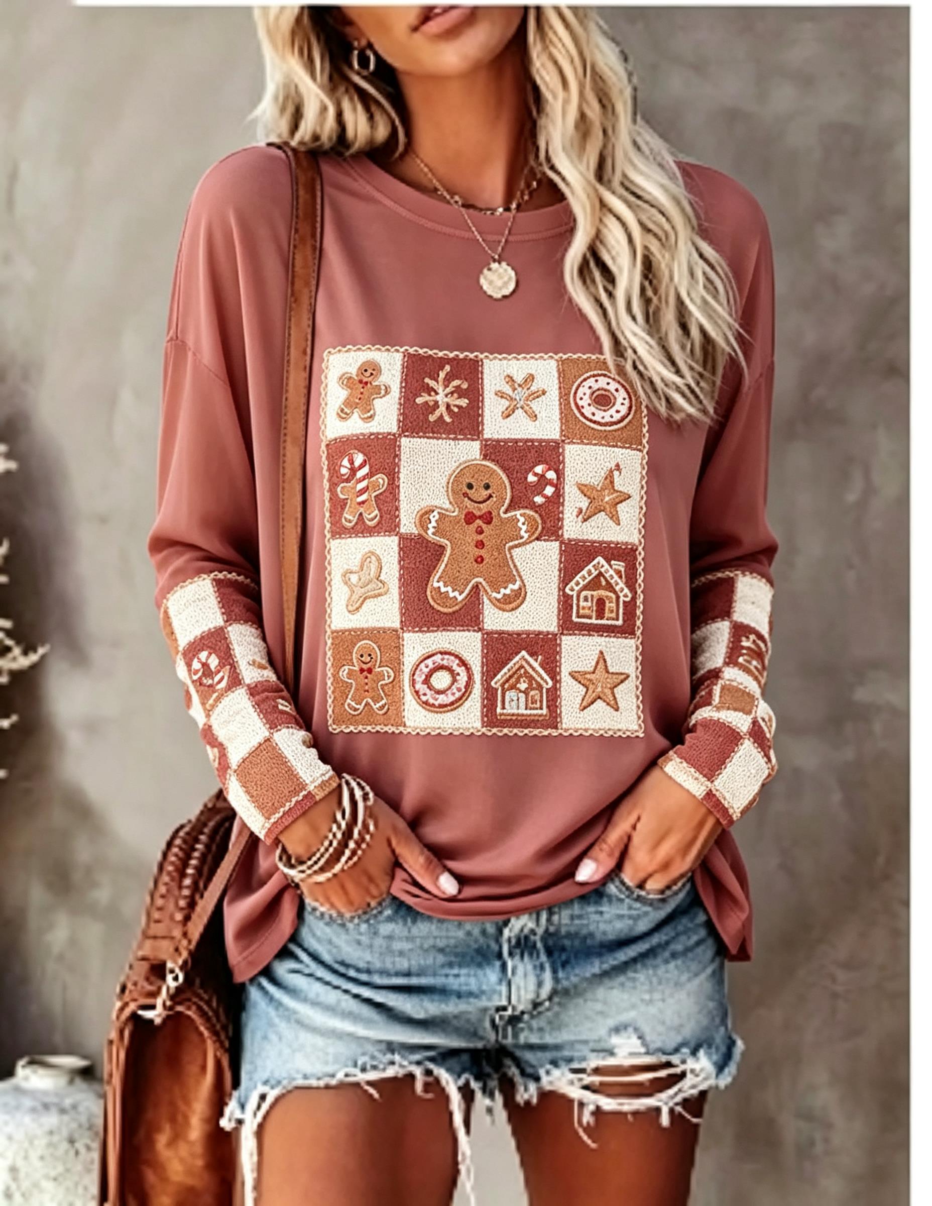 여성용 긴팔 티셔츠, 여우와 토끼 패치워크, 격자무늬, - Winter Clothing For Women 리뷰 및 가격