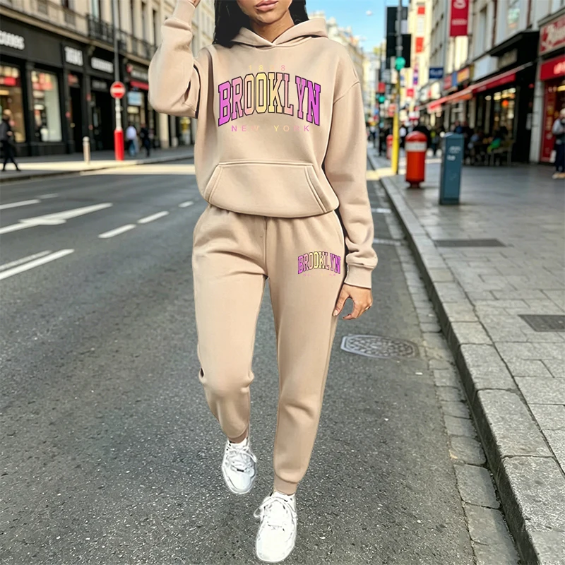 여성용 캐주얼 의상, 프린트 후드티 2피스 세트, 일상 - Winter Clothing For Women 리뷰 및 가격